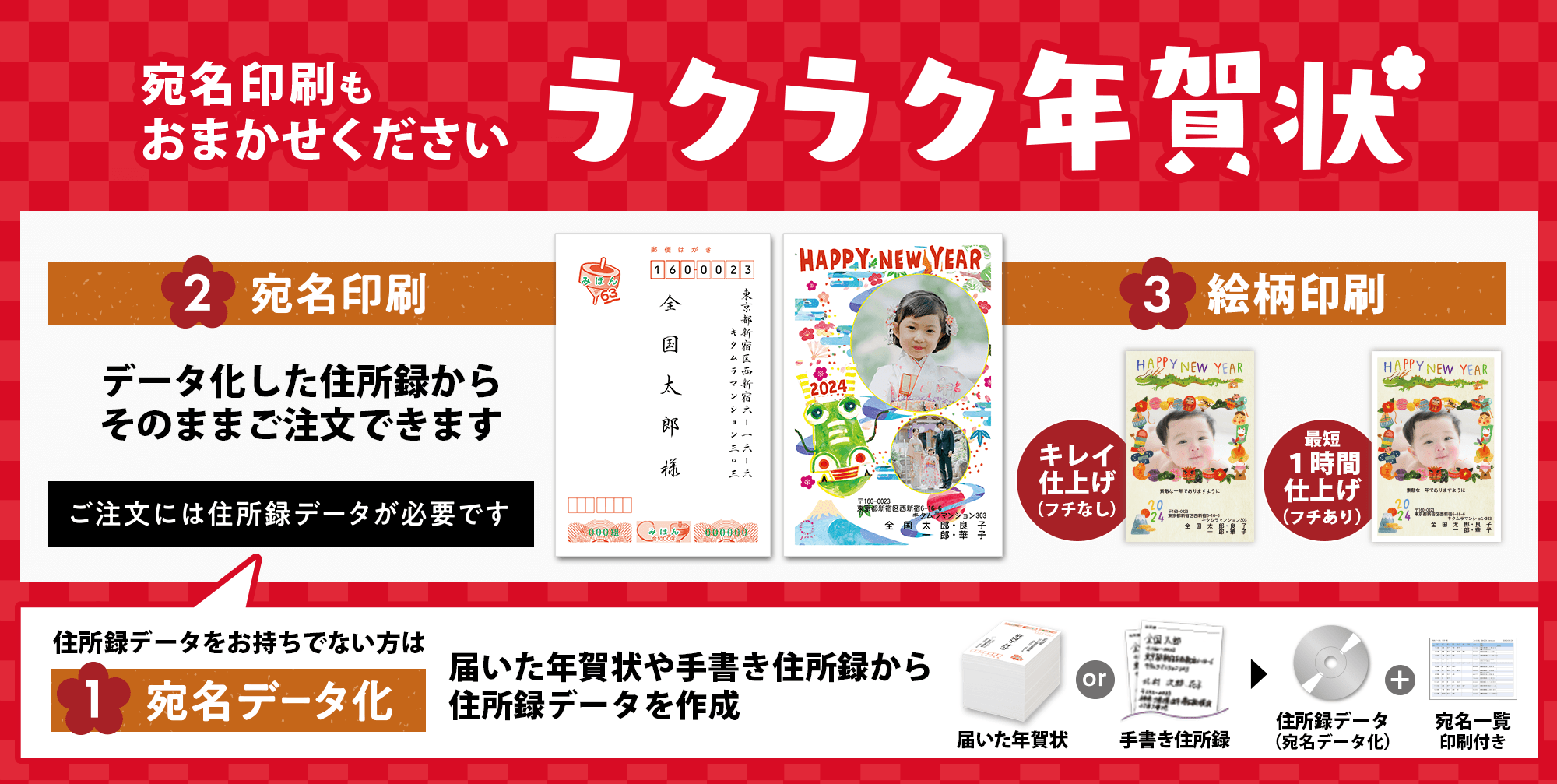 ラクラク年賀状3点セットで500円OFF 届いた年賀状をお店に持ってくるだけ