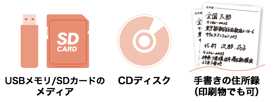 店舗へは、住所録を収録したメディアや、手書きメモをお持ちください